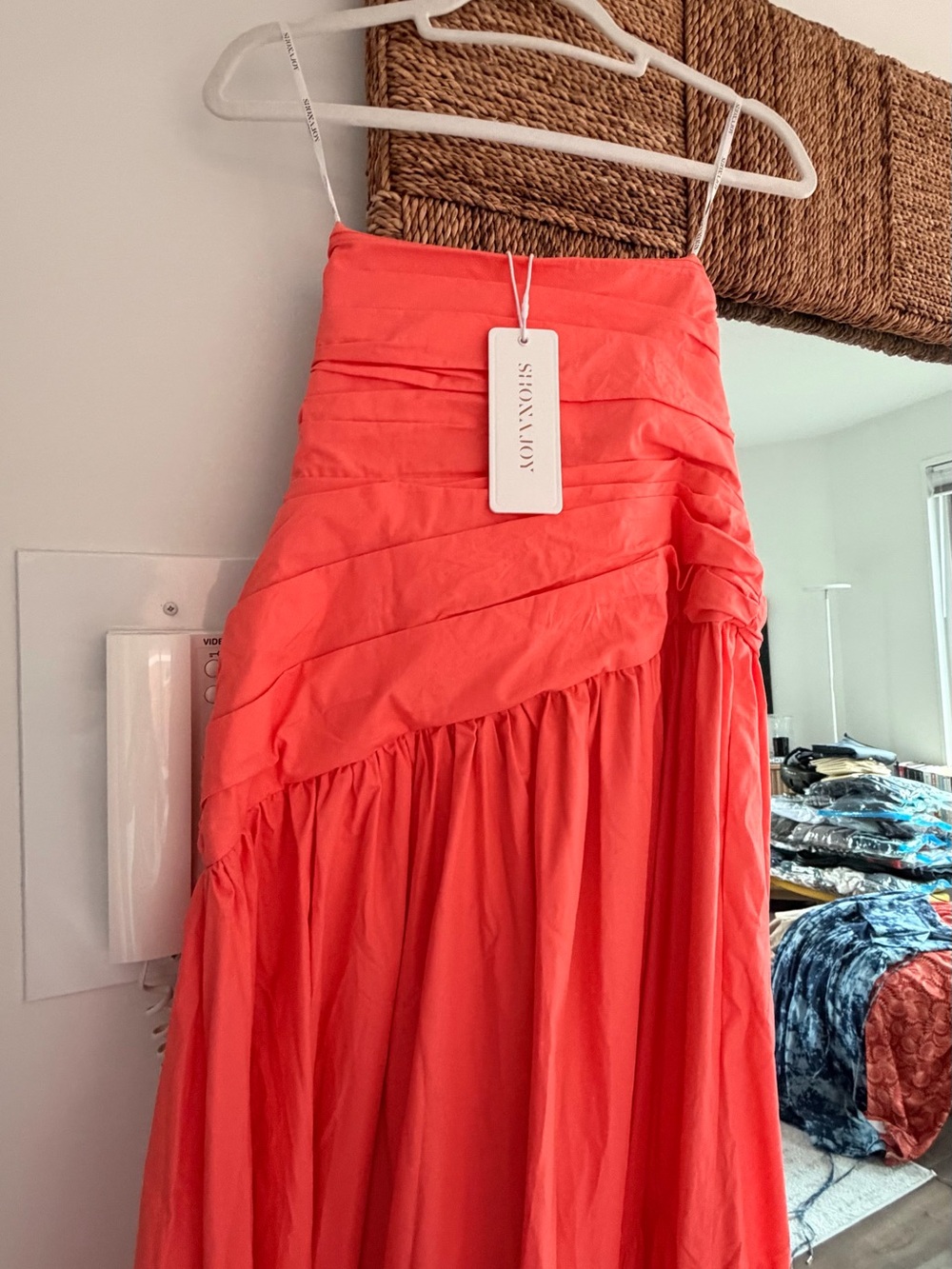 Shona Joy Coral-Orange Asymmetric Tiered Maxi Dress